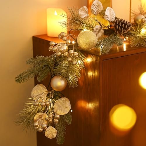 Valery Madelyn 9 Ft Christmas Garland with Lights for Mantle White Gold - Image 5