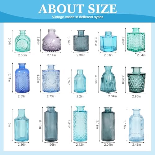 15 Pcs Blue Bud Vases Set,Baby Shower Decorations, Wedding Table Decor - Image 3