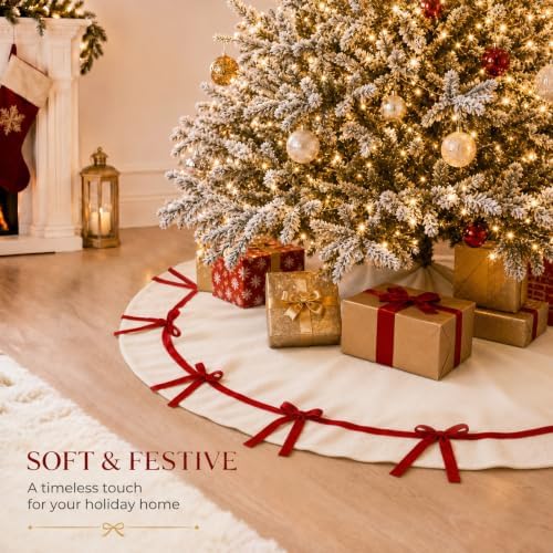 Syhood Christmas Tree Skirt Velvet 60'' with Red Bow Christmas Decoration - Image 5
