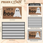 2 Pcs Hey Boo Ghost Halloween Doormats, 16 x 24 in Hey Boo Ghost Door Mat and 24 x 32 in Black White Striped Layering Rug, Fall Porch Decor for Indoor Outdoor Entryway Patio Kitchen Bathroom - Image 3