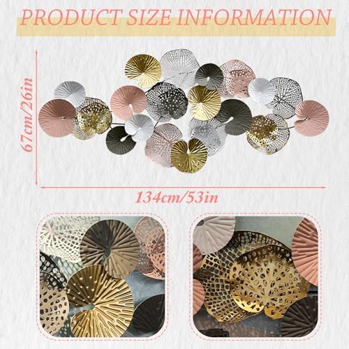 edaknez Large Metal Wall Art, 53 x 26 Inch Metal Lotus Wall Art Decor - Image 2