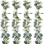 4 Pack Artificial Eucalyptus Garland with White Flowers,5.9FT Greenery Garland Fake Vines Hanging Green Garlands for Table Centerpieces Outdoor Festival Wedding Backdrop Arch Wall Decor by YOUNGLEAVES