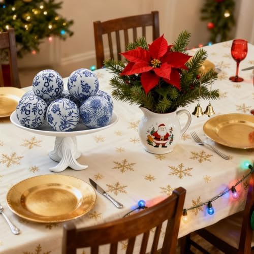 6 Pcs Decorative Blue Balls Chinoiserie Blue and White Ceramic Balls for Centerpiece Bowls Farmhouse Basket Tray Vases Decoration Gifts for Dining Table Holiday(A) - Image 5
