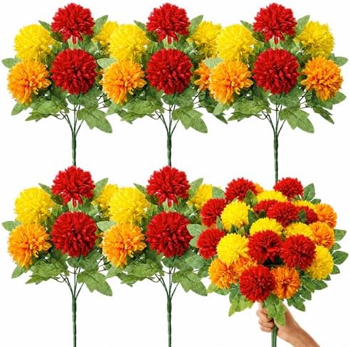 Tigeen 6 Pcs Day of the Dead Marigold Flowers, Colorful by Tigeen