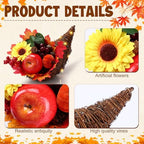20pcs Thanksgiving Cornucopia Basket Set Fall Table Centerpieces 18inch Horn Cornucopia Centerpiece of Plenty Harvest Decor with Artificial Leave Acorn Fruits Decor for Autumn Dining Table Centerpiece - Image 3