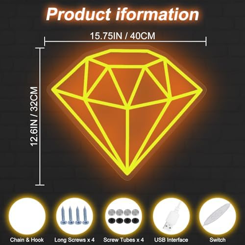 Gold Diamond Neon Sign for Bedroom Wedding Bar Luxury Glamorous Wall Decor - Image 3