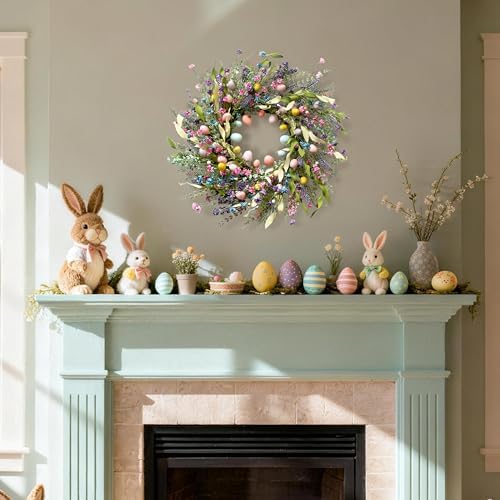 24 Inch Spring Easter Wreath for Front Door with Colorful Egg & Flower - Image 7