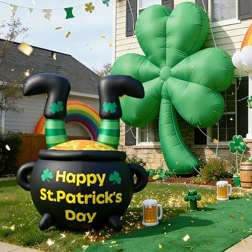 Glooglitter 4 ft St Patrick's Day Inflatables Outdoor Decorations Leprechaun Feet in Cauldron Pot Inflatable Outdoor Decor with LED Lights Blow up Lighted for Party Holiday Yard Garden Decor - Image 6