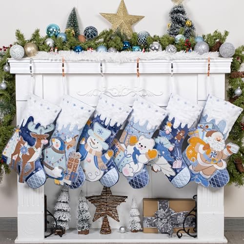 BHD BEAUTY 2026 New Three-Dimensional Christmas Stocking Blue Customized for Family Decorations Hanging Ornament for Xmas Holiday Party 6 Pack by bhdbeauty