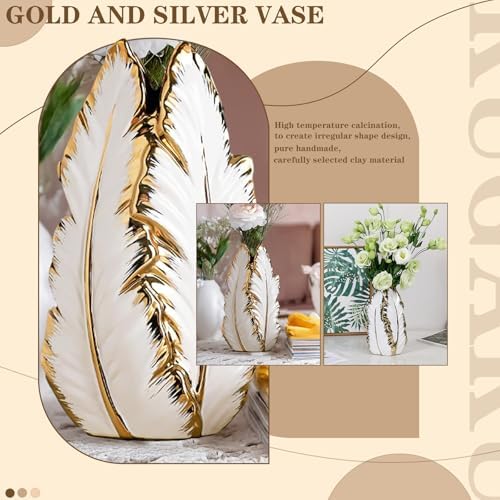 White and Gold Ceramic Vase for Home Decor Modern Decorative Vase 10.7in - Image 2