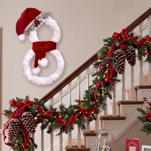 20" Christmas Snowman Farmhouse Wreath Xmas Door Decor - Image 6