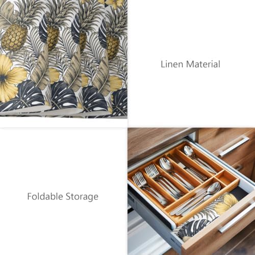 Tropical Plants Placemats Set of 8, Cotton Linen Fabric Place Mats, Yellow Flowers Pineapple Palm Leaves Washable Decorative Table Mats Protector for Home Kitchen Dining Wedding Party Coffee Tables - Image 5