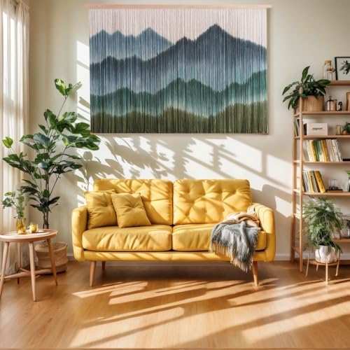 laddawan Extra Large Boho Wall Decor For Bedroom Macrame Wall Hanging Dip-Dyed Tapestry Modern Wooden Home Wall Art For Living room (Green2) - Image 5