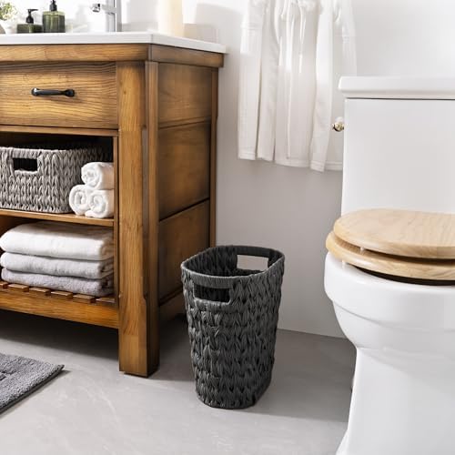 GRANNY SAYS Wicker Trash Can, Wicker Waste Basket for Bathroom, Black - Image 2