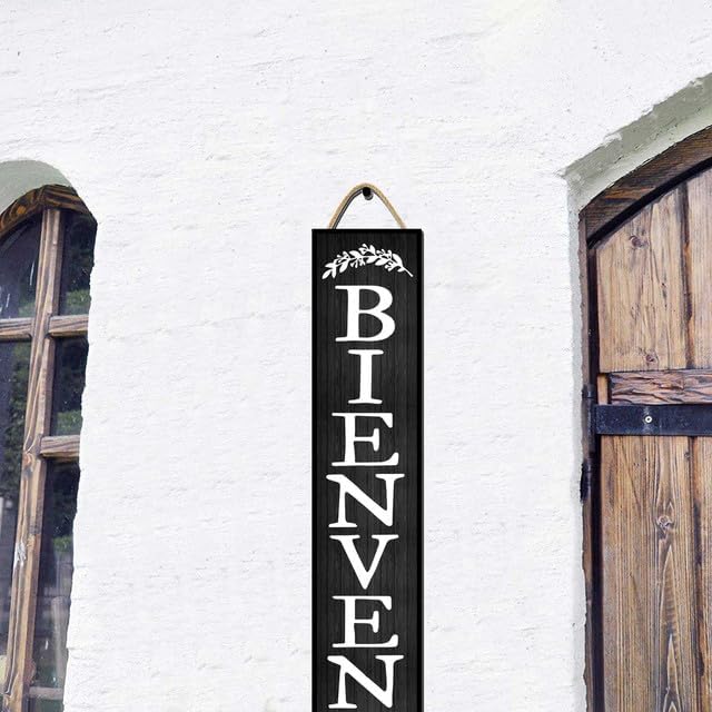 64x8 Inch Rustic Farmhouse Style Vertical Welcome Sign for Front Porch - Wood Plank Set, Classic "Bienvenue" Print, Fits Indoor & Outdoor Spaces - Image 5
