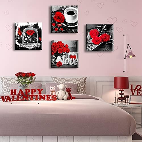 DJSYLIFE Black and White Canvas Wall Art Red Bathroom Accessories 12" x 12" - Image 2