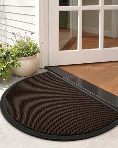 Color&Geometry Outside Welcome Front Door Mat, 32"x48" Half Circle Brown by COLORG