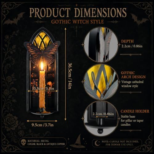 Gothic Moth Cathedral Window Wall Candle Sconces Set of 2 - Image 4