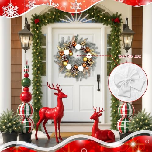 Christmas Wreaths for Front Door Decor Flower, 20" Winter Berries - Image 3