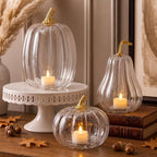 Yungyan Set of 3 Glass Pumpkin Fall Decor Table Centerpiece, Clear by Yungyan