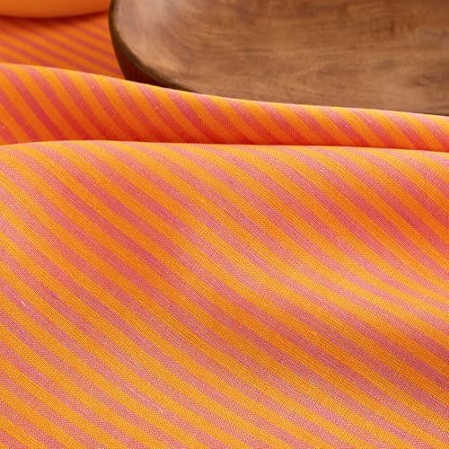 Solino Home 100% Linen Table Runner, 14 x 108 in, Pink and Orange Striped - Image 2