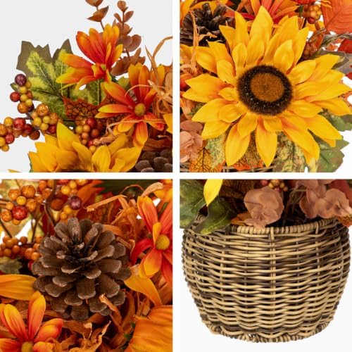 9.8" Artificial Sunflower Fall Arrangement with Woven Basket Centerpiece - Image 7