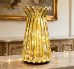 Home Decor, Mercury Glass Pillar Candle Pedestal Holders with 10 Led Lights, Lighted up Candle Holder for Pillar Candle, Candlestick Holders with Timer for Wedding Home Dining Table Xmas (Gold) by CFDECORCandlesandHolders