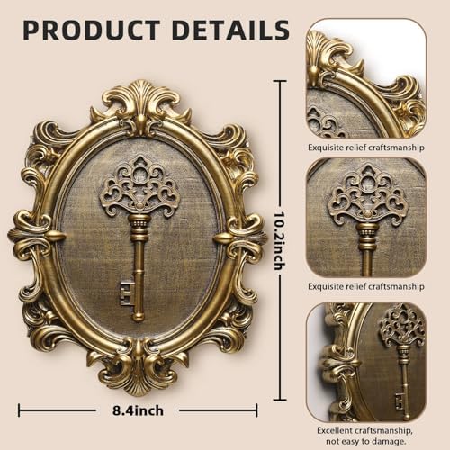 Vintage Key Wall Sculpture, Antique Wall Decor,Retro Hallway Wall Art,Hanging Decoration with Embossed Key Design, Oval Aesthetic Room Decor, Vintage Decoration for Living Room Bedroom Gallery,Unique Gifts - Image 2