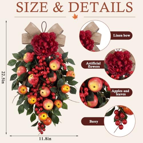 Shihanee 2 Pack 22.5 in Fall Teardrop Swags Autumn Front Door Decor - Image 2