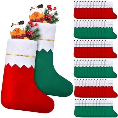 Skylety 72 Pieces Red and Green Christmas Stockings Bulk, 4 x 7 Inch by Skylety