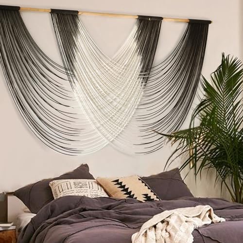 Jakalin Macrame Wall Hanging Black Dip-Dyed Fiber Wall Art 59" Wx35 L - Image 3