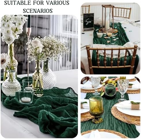 12 Pack 120 Inch Dark Green Cheesecloth Table Runner Boho Rustic Gauze Sheer Romantic 10 FT Long Cheese Cloth Table Runner for Bridal Baby Shower Wedding Party Birthday Holiday Home Easter Decor - Image 5