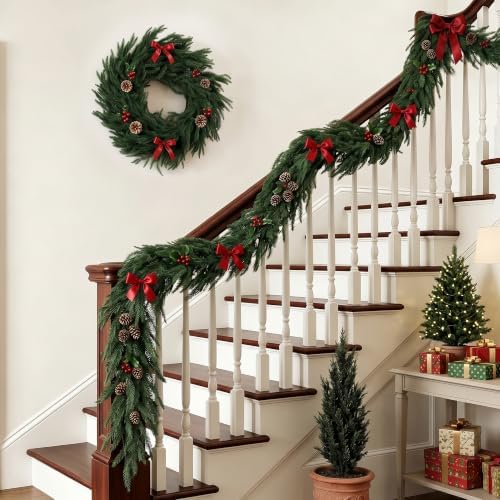 9FT 4 Pack Norfolk Pine Garland, Realistic Christmas Mantel Decor - Image 4