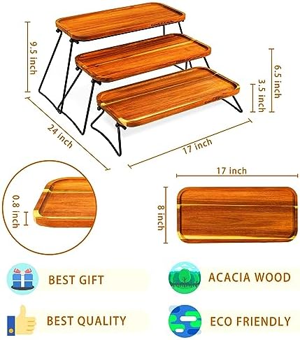 3 Tier Wood Serving Tray Set Tiered Serving Platters,17 Inch Three Layer Serving for Party Entertaining Food Display Cookie Fruit Dessert Cupcake Stand Serving Trays - Image 4