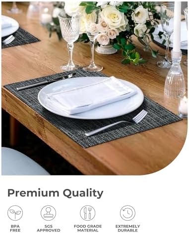 Leetaltree Black and Grey Woven Placemats Set of 12 - Heat Resistant Non-Slip Place mats for Dining Table, Washable Durable PVC Vinyl Woven Table Mats(Black & Grey, 12) - Image 7