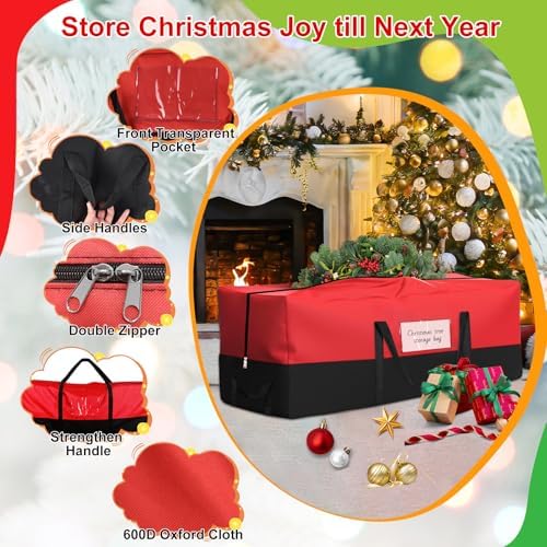 Christmas Tree Storage Bag, Fits Up 10 Ft Tall Artificial Trees, Heavy-Duty 600D Oxford Tree Bag with Reinforced Handles Zipper Clear Pocket, Storage Bags for Moving Items, Clothing, Outdoor, Bedding - Image 3