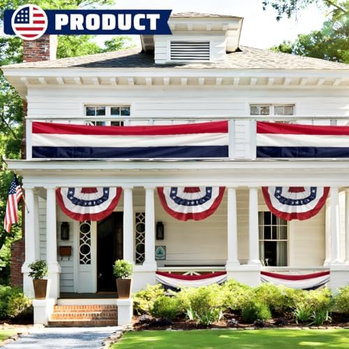4 Pack American Bunting Banner 2x20 Ft Patriotic Decorations – Red White Blue Stripe USA Flags for 4th of July Outdoor Porch Fence Garden Memorial Day Decor - Image 5