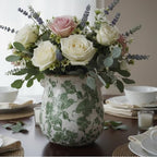 Vintage Green and White Ceramic Floral Vase Planter, Rustic Crackle Glaze Pottery Jar, Hand-Painted Floral Pot Design for Flowers or Plants, Farmhouse & Cottage Home Decor Accent - Image 3