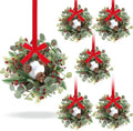 6 PCS Christmas Mini Cabinet Wreath for Kitchen with Ribbon Artificial Eucalyptus Cedar Hanging Garland with Red Berries Pine Cones for Swag Table Centerpiece Door Window Chair Wall Winter Decor by Unknown