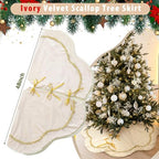 Arrowbash Ivory 48 Inch Christmas Tree Skirt Velvet Scallop Ddge - Image 2