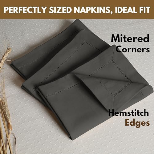 Native Fab Gray Cloth Napkins 100% Cotton, Set of 12, 18x18 inch, Hemstitched Edges with Mitered Corners, Soft, Absorbent, Reusable Table Napkins for Celebrations, Events, Lunch, Dinner, Grey - Image 6