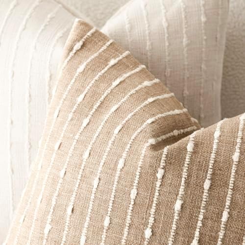 Foindtower Decorative Striped Boucle Throw Pillow Covers 24x24 Inch Camel - Image 4