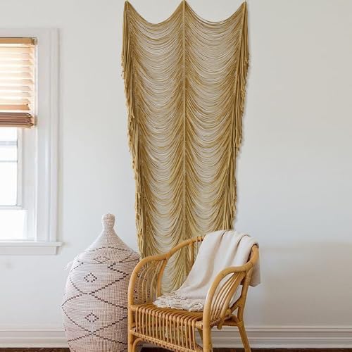Macrame Curtain Handmade Khaki Boho Doorway window Curtain Room 41"W*75"L - Image 2