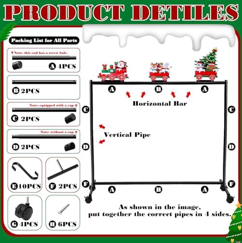 Cinnvoice Christmas Stocking Holder Stand with 10 Hooks Metal Wheels - Image 4
