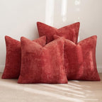 MIULEE Decorative Chenille Pillow Covers Christmas Red 18x18 Pack of 4 by MIULEE