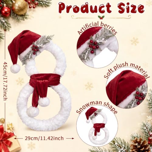 20" Christmas Snowman Farmhouse Wreath Xmas Door Decor - Image 3