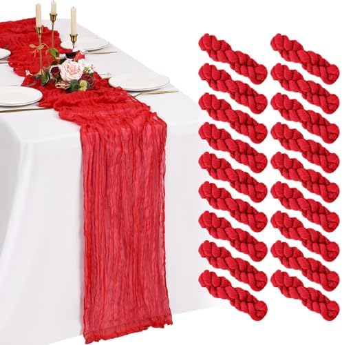 18 Pack Cheesecloth Table Runner 10FT Red Table Runner Boho Gauze Cheese Cloth Table Runners Long Rustic Sheer Table Decorations for Wedding Party Baby Bridal Shower Birthday Holiday Home by Showgeous