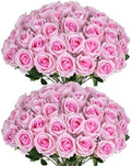 50 PCS Fake Pink Roses, Artificial Flowers Bulk, Realistic Silk Faux Roses by Jefuzh