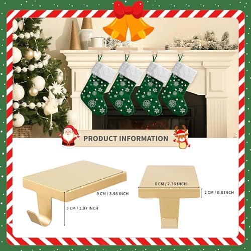 4 Pcs Christmas Stocking Holders, Mantel Stocking Hangers Metal Hanging Hooks with Protective Pads for Xmas Holiday Counter Window Home Table Gold - Image 6