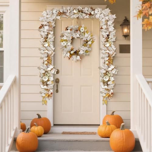2 Pcs Fall Decorations for Home 6Ft Fall Garland with Lights, Fake Pumpkin Berry Autumn Maple Leaves Garland for Mantle Halloween Thanksgiving Harvest Fireplace Party, Fall Decor Indoor Outdoor Porch - Image 6